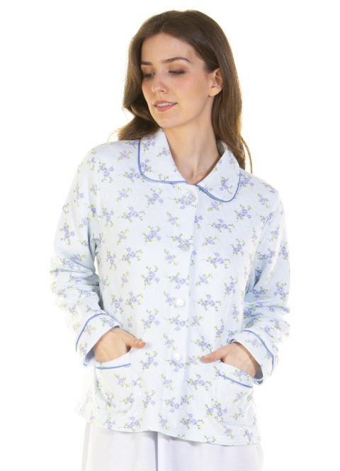 La Marquise Primrose in Bloom Cotton Rich Mock Quilt Long Sleeve Bed Jacket